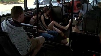 Bondage blonde anal fucked in public bus full of strangers