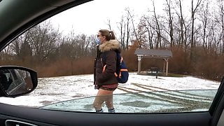 Teen schoolgirl sucks and fucks older stranger for ride