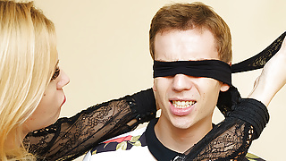 Step Mom teaches blindfolded stepson anal fetish