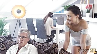 DADDY4K. Grey-haired old man with glasses fucks beautiful