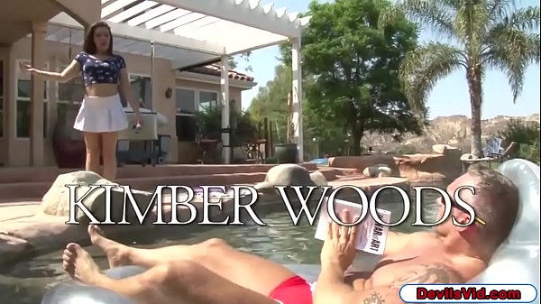Brunette rides bffs stepdad in the pool