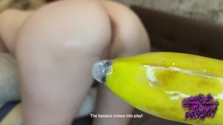 I put big things in my friend’s pussy | Fucking hard and cumming on the ass | Showing her holes