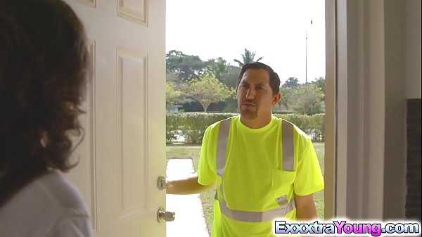 Sexy teen Karlie Brooks bangs the mechanics cock