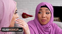 Two Muslim Babes Malina & Aubry Babcock Give StepBro A Footjob – HijabHookup