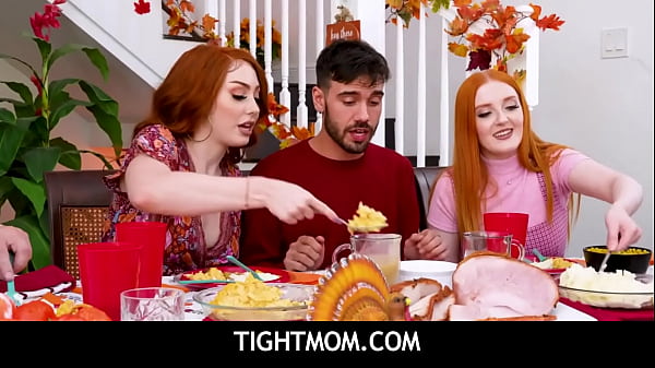 TightMom  –  Redhead Stepsisters Arietta Adams & Cherry Fae Share Stud After Thanksgiving Lunch