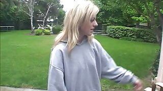 Blond rides dick till it comes then licks all the cum