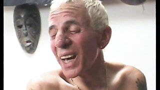 Blond whore fucks the presenter of the show and his slutty partner to get a green card