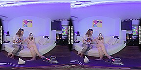 Small Lolly Smoking Chilling With Miss Pussycat Watching Vr Porn And Getting Pussy Played With