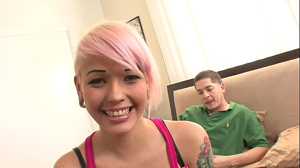 A pink-haired teen makes her porn debut by fucking a guy she’s never seen before, who fucks her much better than any of her previous boyfriends